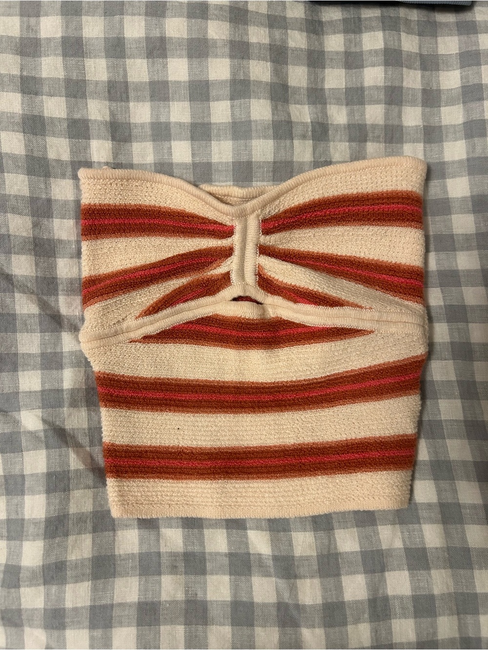 American Eagle Outfitters Cream Striped Tube Top with Red and Rust Accents